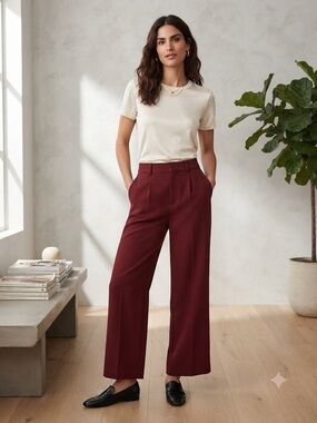 SO Deep Maroon Button-Front High Waist Wide Leg Trousers